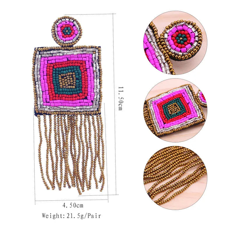 Talking Squarely To You Handcrafted Beaded Earring