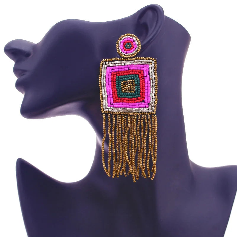 Talking Squarely To You Handcrafted Beaded Earring