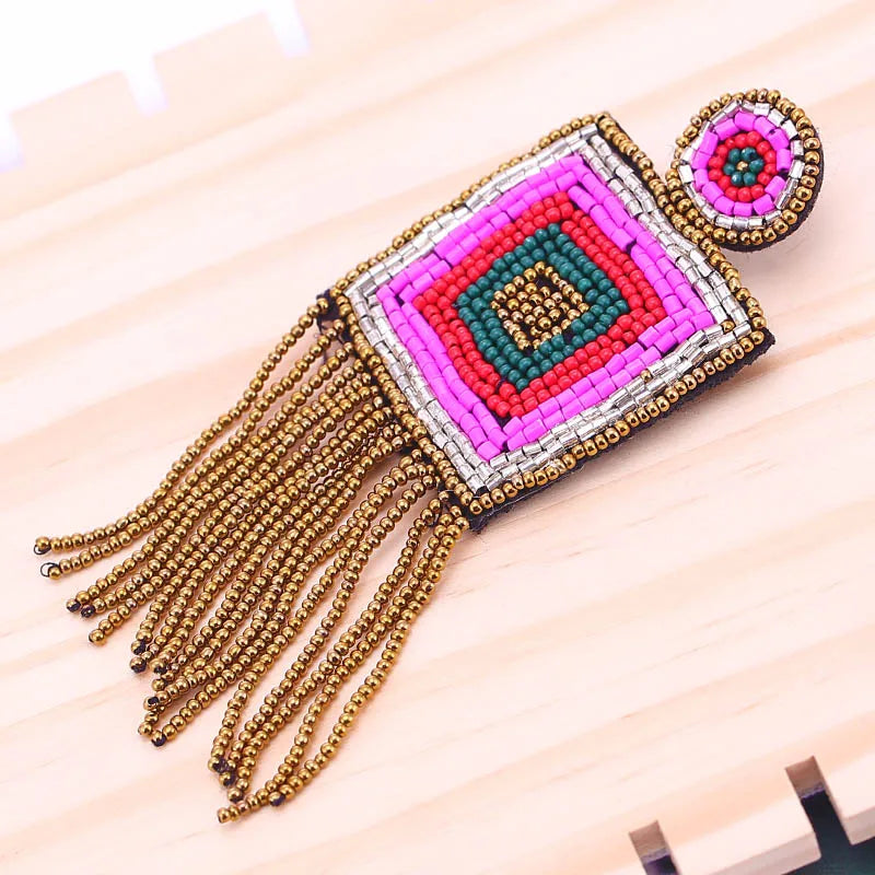 Talking Squarely To You Handcrafted Beaded Earring