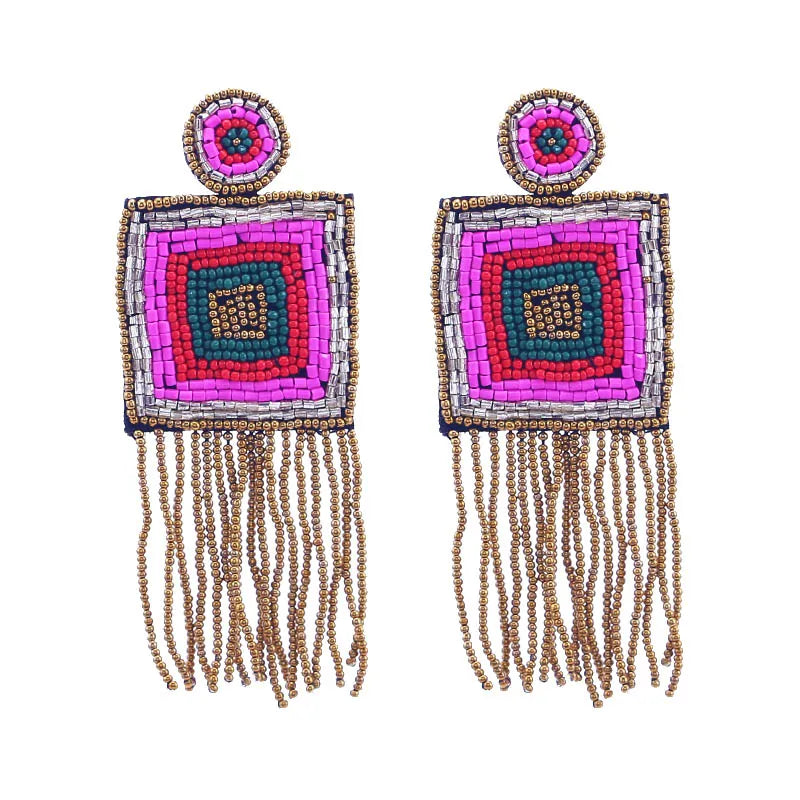 Talking Squarely To You Handcrafted Beaded Earring