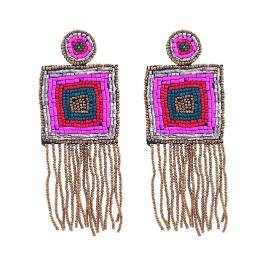 Talking Squarely To You Handcrafted Beaded Earring