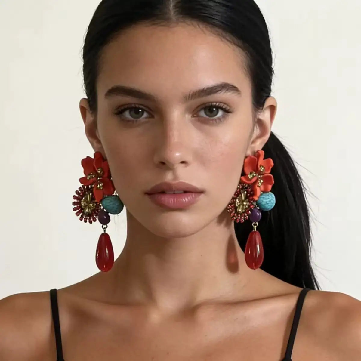 Rita Resin Flower Water Drop Long Earring
