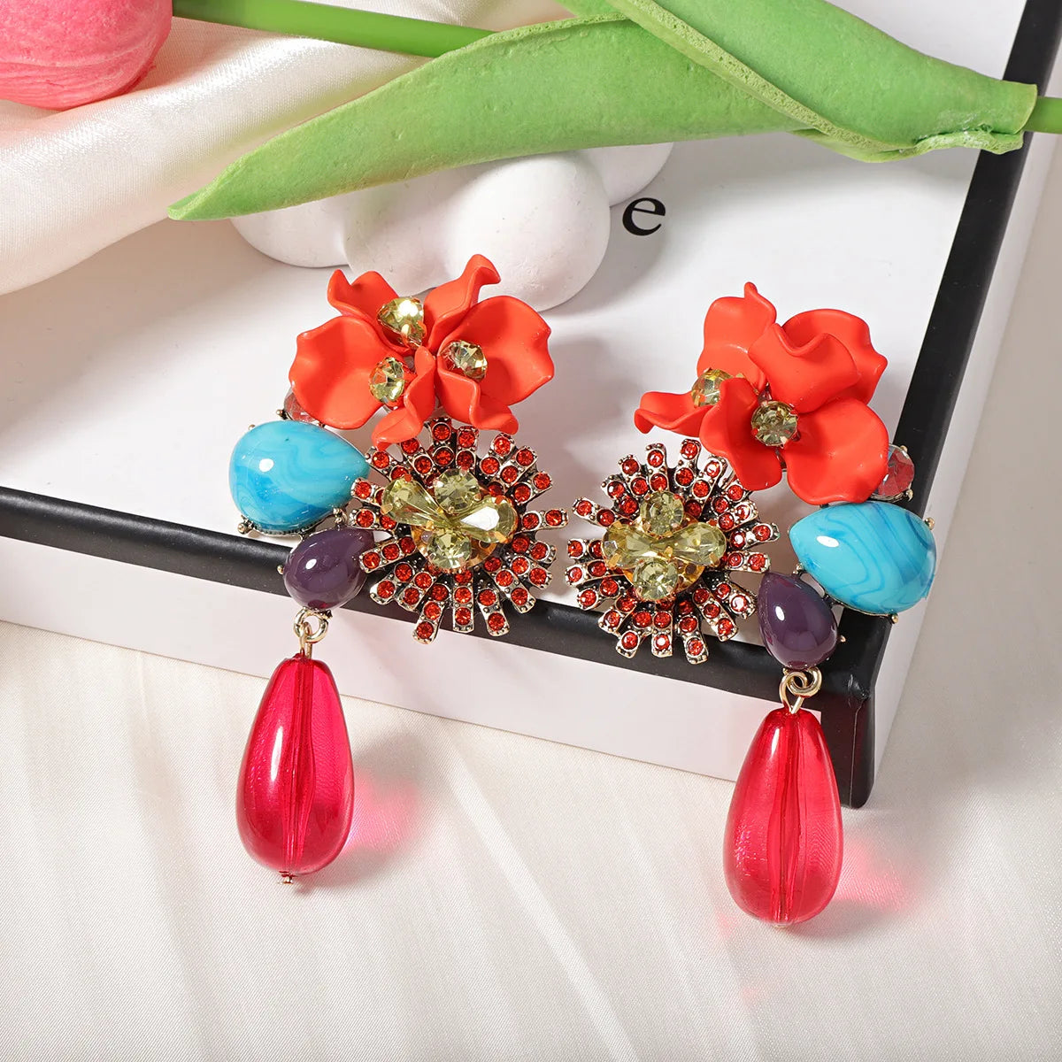 Rita Resin Flower Water Drop Long Earring