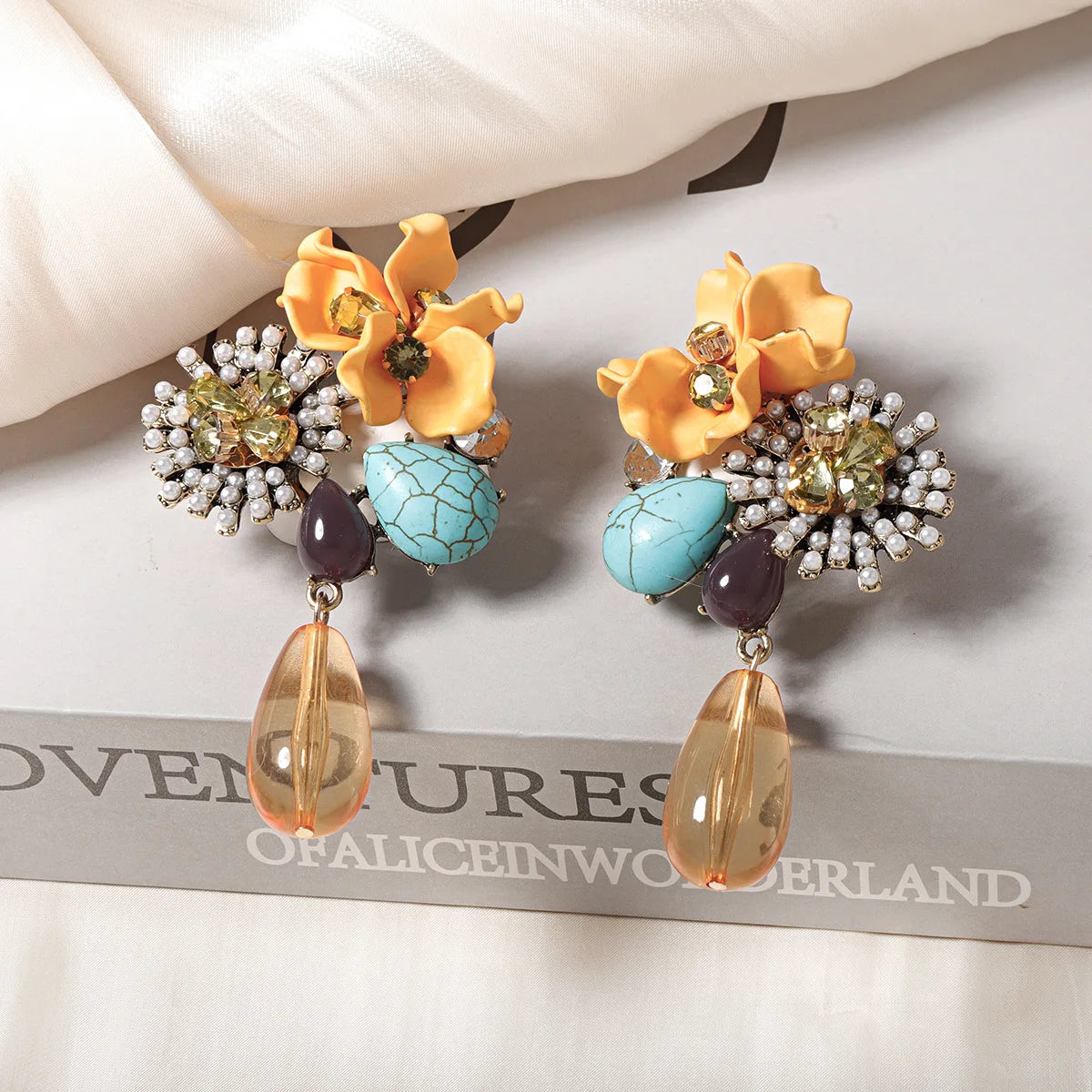 Rita Resin Flower Water Drop Long Earring